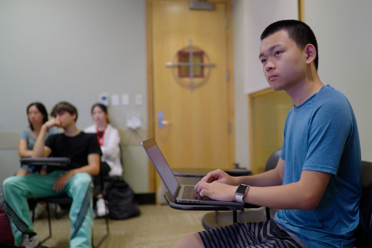 Student listening intently in class