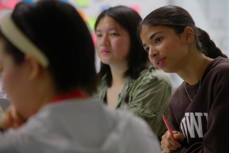 students having a class discussion