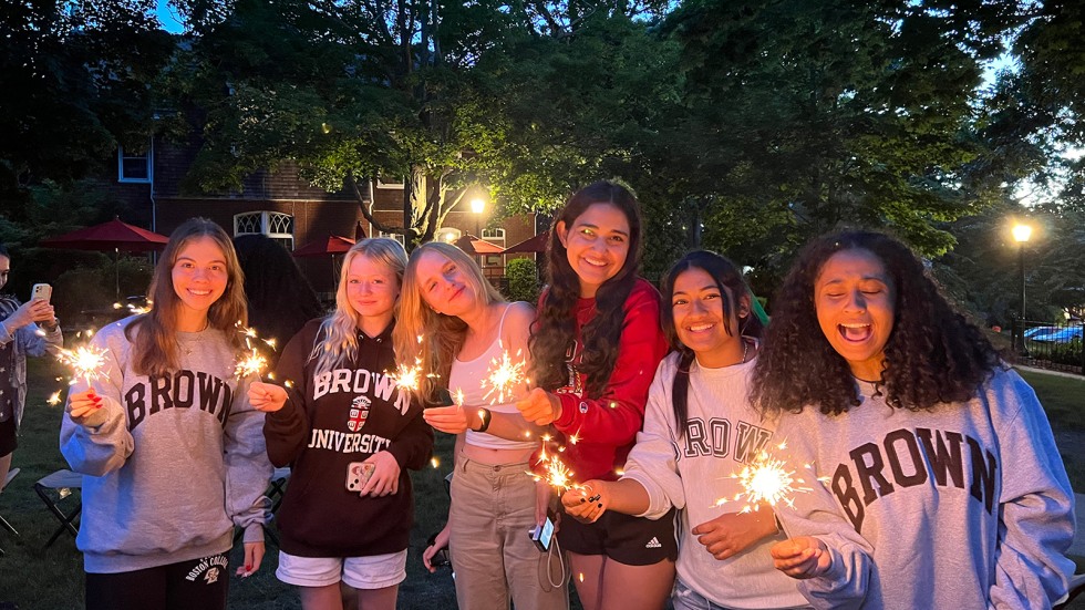 Students with sparklers in Rhode Island.