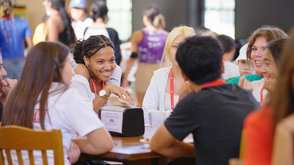 Students eating in the dining hall.