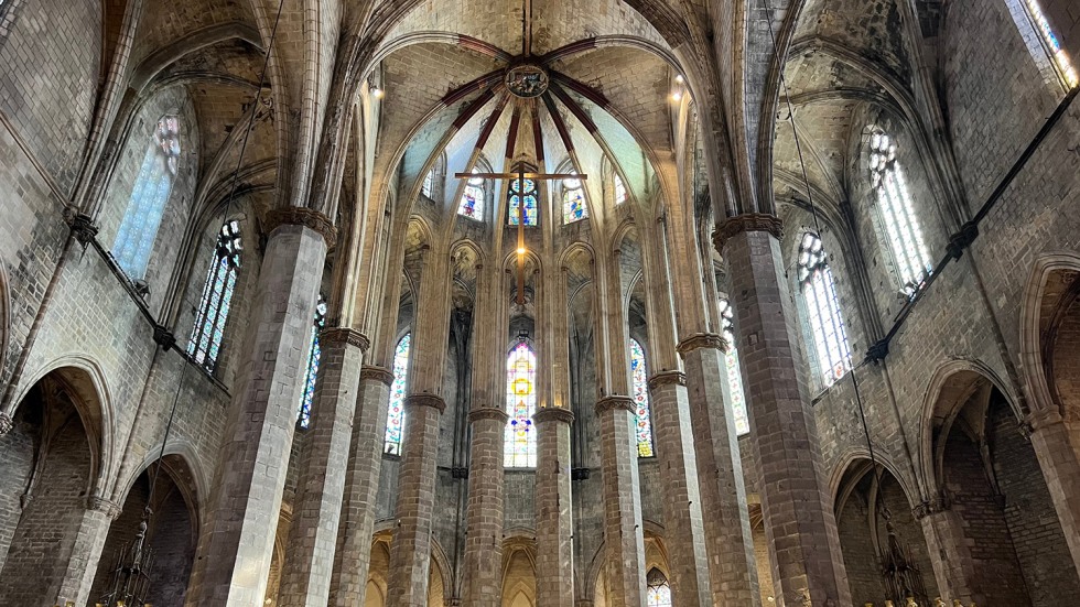 Interior of Basilica of Santa Maria del Mar in Barcelona Spain