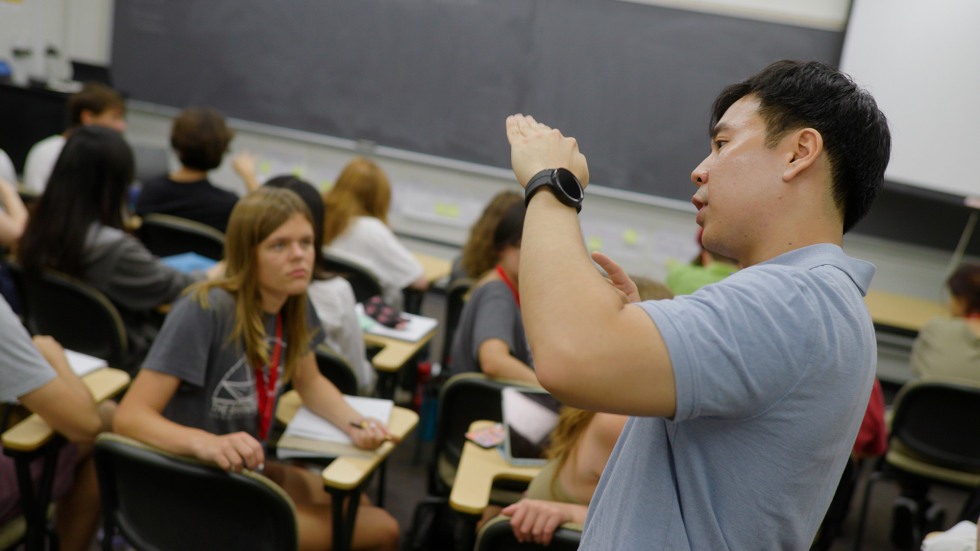 Teacher lecturing a classroom
