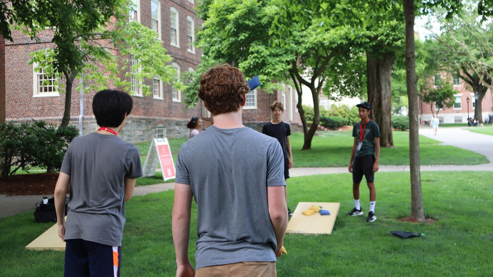 Students at Brown University playing corn hole