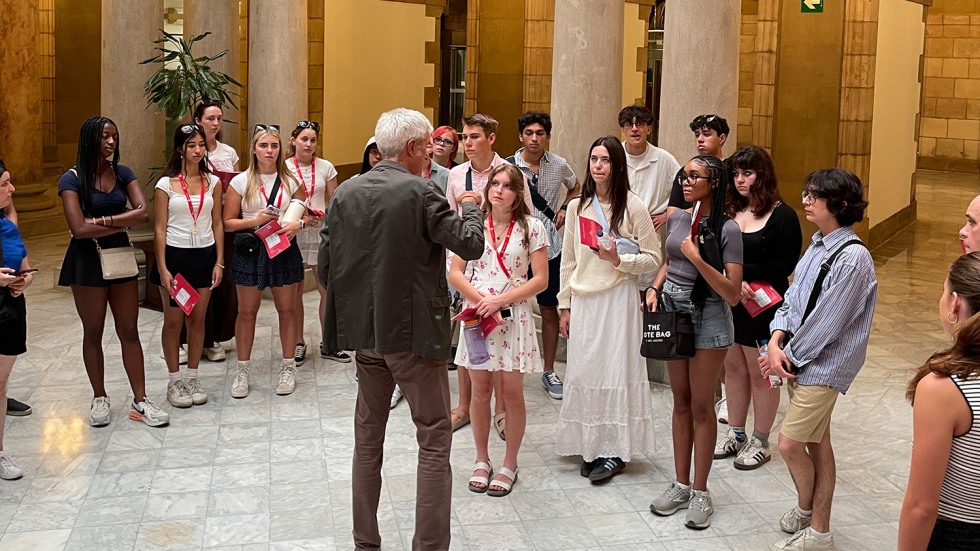 students in the Parlament de Catalunya in Barcelona, Spain