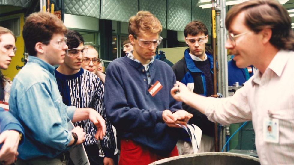 Students in a 1980's science class
